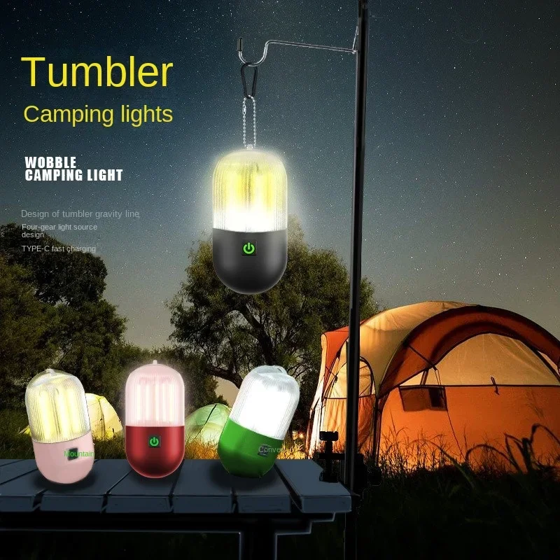 Cabeceira Ambiente Mini recarregável LED Night Light, Dimmable Tumbler, Outdoor portátil Camping Lights, Emergência Avisar Lâmpada, Pesca