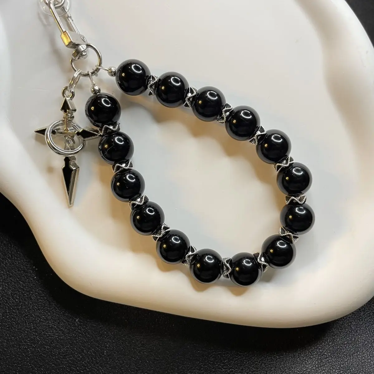 

Короткий ремешок для телефона, роскошный простой черный круглый ремешок из бисера, подвеска для камеры CCD, ниша, универсальная универсальная