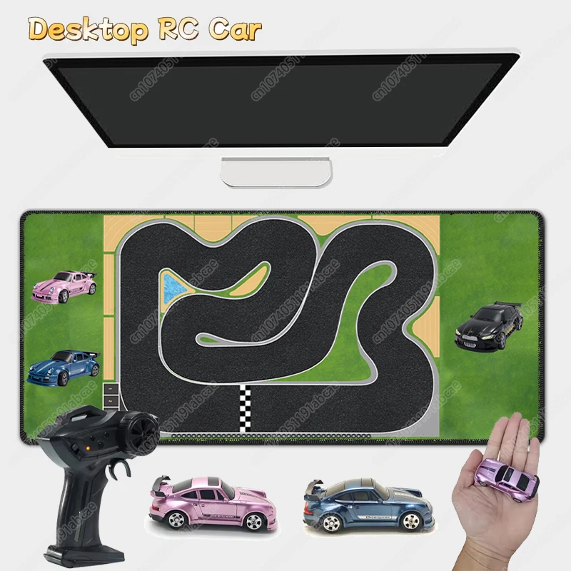 Desktop Drift Rc Car 1/64 Mini 4-Wheel Drive Full-Scale Remote Control 2.4g Signal Lights Convenient Mouse Pad Racing Belt Toy