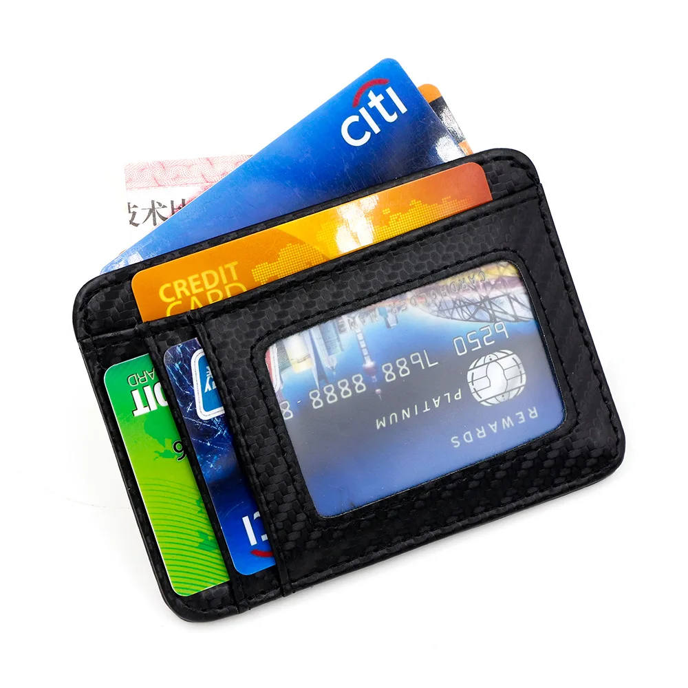 ใหม่สุภาพสตรีผู้ถือบัตรหญิง ID Card กระเป๋าสตางค์บัตรเครดิตกระเป๋าสตางค์ PU RFID กระเป๋าสตางค์ผู้หญิงคาร์บอนไฟเบอร์กระเป๋าเหรียญ C004