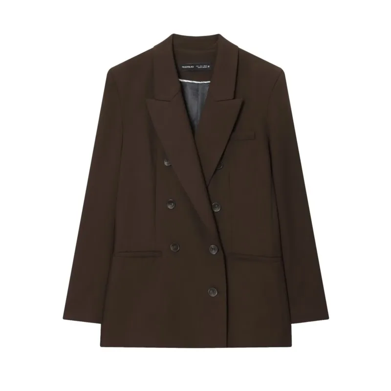 ชุดเซ็ตผู้หญิง กางเกงเอวสูง แจ็คเก็ตสีดำทรงตรงติดกระดุมสองแถว พร้อมแผ่นเสริมไหล่ กางเกงขายาวทรงตรง ชุดลำลองสำหรับผู้หญิง