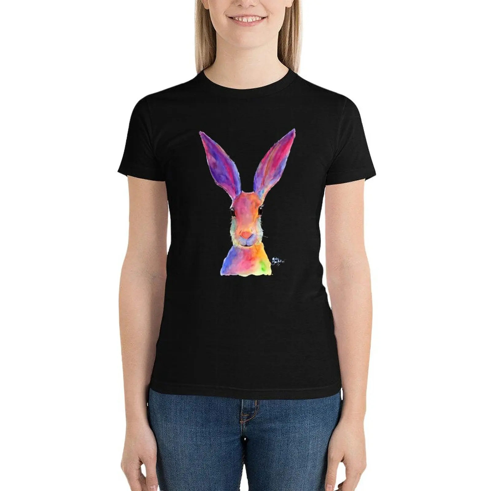 HARE RaBBiT PRiNTS 'JELLY BEAN' BY SHIRLEY MACARTHUR T-Shirt kawaii clothes t-shirts for Women graphic tees