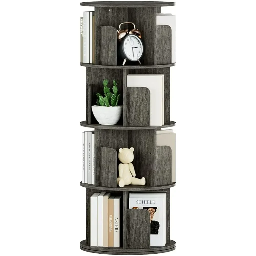 

Rotating Bookshelf,360° Display Standing Book Shelf Organizer,4 Tier Wooden Corner,Bookcase Storage Rack,Black Oak