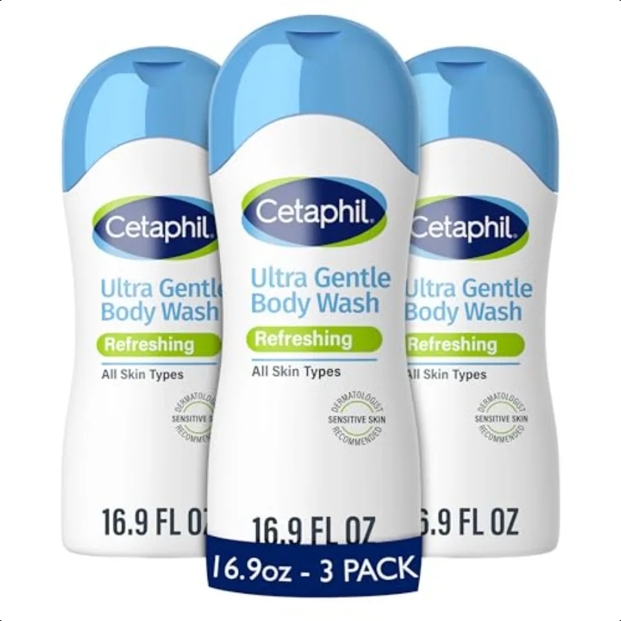 

Cetaphil Ultra Gentle Refreshing Body Wash Refreshing Scent For Dry to Normal Sensitive Skin 16.9oz Pack of 3 with Aloe Vera Ca