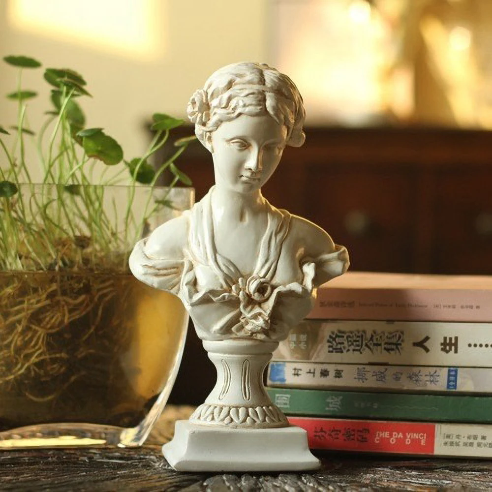 Handbemalte Venus-Göttin-Harzstatue – römische Mythologie-Mädchen-Skulptur mit fließendem Haar, elegante Heimaltar-Dekoration