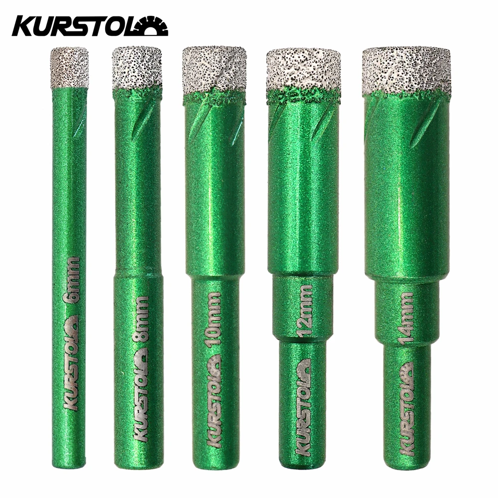 KURSTOL Diamond Round Shank Drilling Bit 5pcs 6/8/10/12/14mm Tile Ceramic Marble Granite Porcelain Hole Saw Cutter Dry Drill Bit