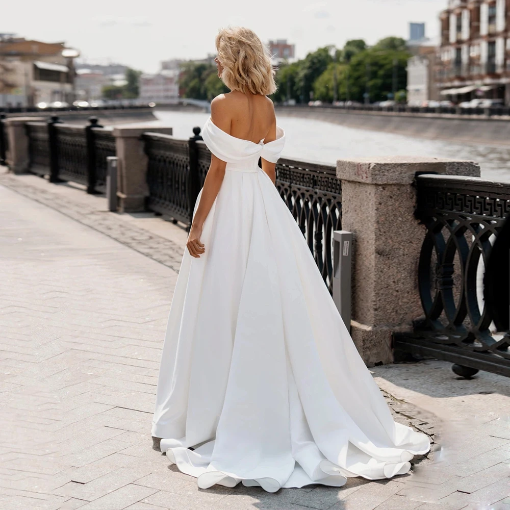 2024 New Summer Off Shoulder Wedding Dresses With Court Train For Lvory Backless Bridal Gowns For Woman New Vestido De Novia