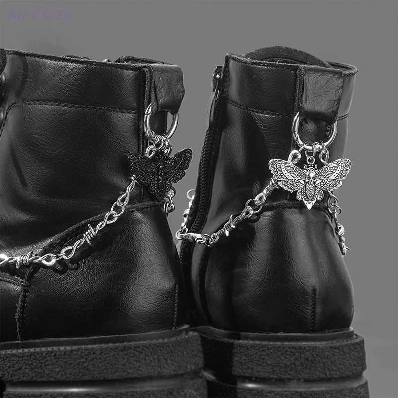 {CC22} Retro Detachable Skull Moth Pendant Shoe Decor Chain Easy-Release Buckle Ankle Boot Metal Chain DIY Fashion Accessory