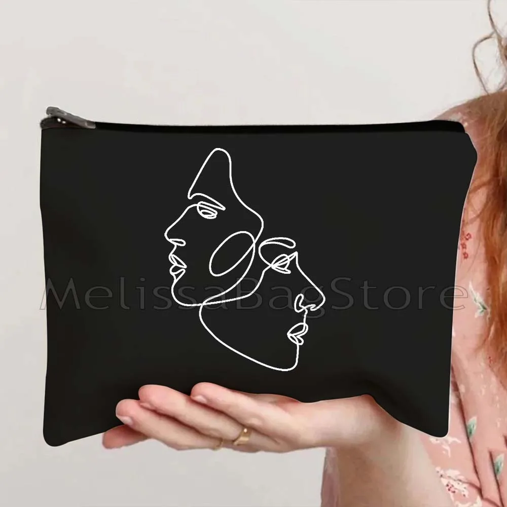 Abstract One Line Art Poster Floral Girl Woman One Line Face Rose Head Drawings Canvas Cosmetic Bag Makeup Bag Pencil Case Pouch