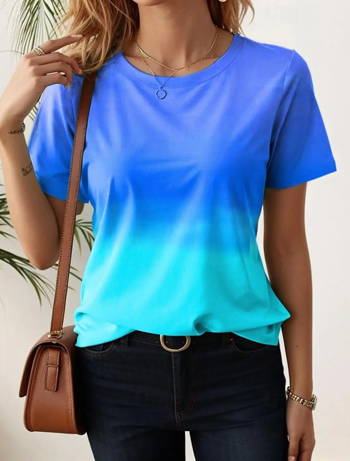 Women\'s T-Shirts For Women 3d Gradient Print Tees Casual Street Femalewear Summer Oversized T-Shirt Fashion Lady Y2k Clothing