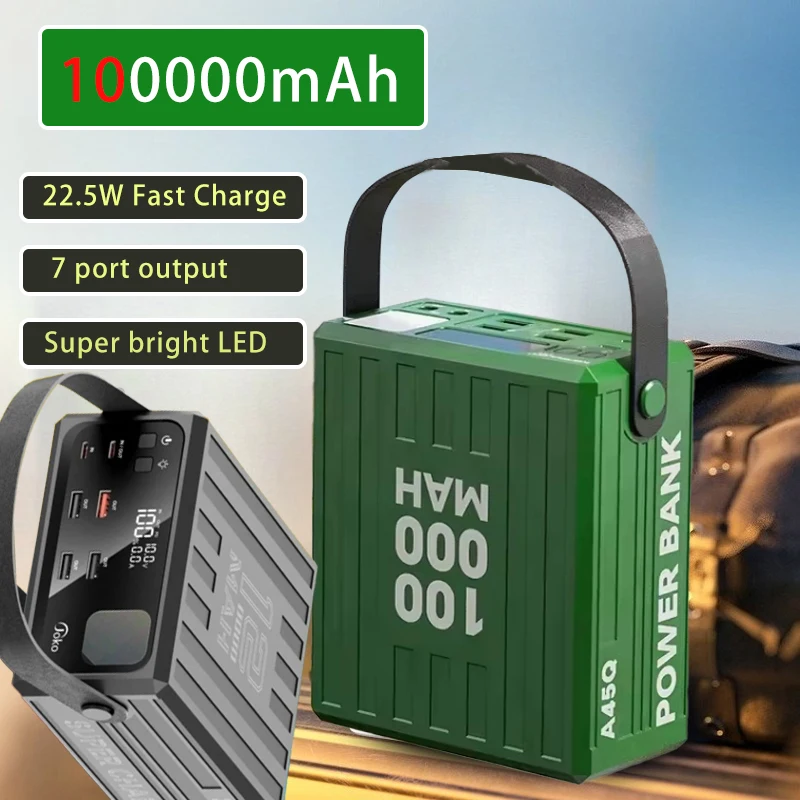 

100000mAh Large CapacityPower Bank with LCD Digital 22.5W Fast Charge Portable Spare Auxiliary Battery for Outdoor Camping