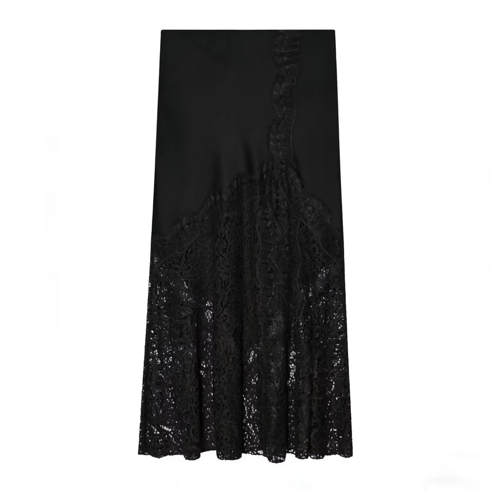 Herbst Neuheit: Eleganter Brauner Satin-Midirock mit Spitzenbesatz und Reißverschluss für Damen – Schicker Party- und Clubrock – Detail 2