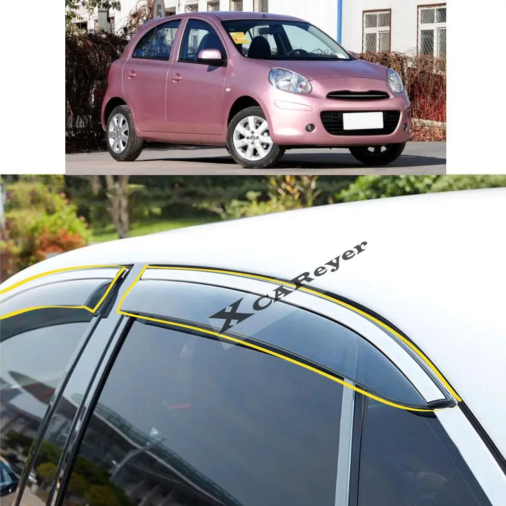 For NISSAN March 2010 2011 2012 2013 2014 2015 2016 2017 Car Sticker Plastic Window Glass Wind Visor Rain/Sun Guard Vent