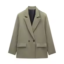 Work Clothes for Women Double Breasted Blazer Office Jacket with Pockets - Dark Green