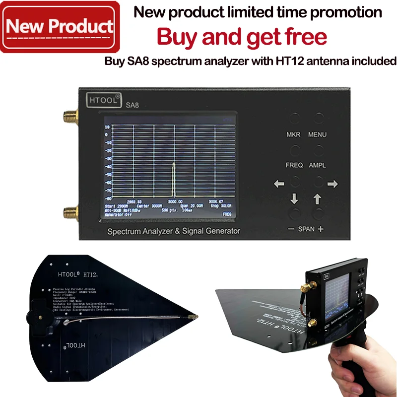 SA6 Upgrade SA Spectrum Analyzer Russian British Chinese 35-6200 MHz Signal Generator Logarithmic Periodic Antenna 100M-12GHz