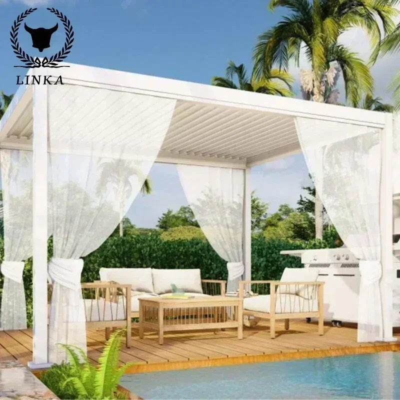 Motorized Modern Design Awning Cover Waterproof Louvre Roof Louver  White Gazebo Outdoor Aluminum Pergola Size 4X3X2.5M