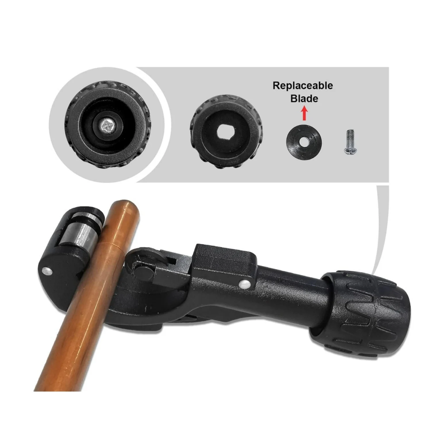Rohrschneider 1/8"-1-3/8" OD (3-35mm) mit klappbarem Entgrater und Reibahle für Kupfer-, Messing-, PVC-, PE- und dünnwandige Edelstahlrohre für HVAC- und Sanitärinstallationen – Detail 3