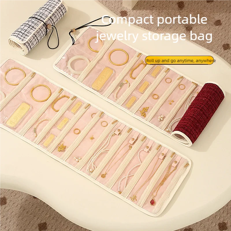 Bolsa de almacenamiento de joyería portátil, joyero dorado, bolsa de almacenamiento de collares enrollable de viaje, estilo Perfume para una organización conveniente
