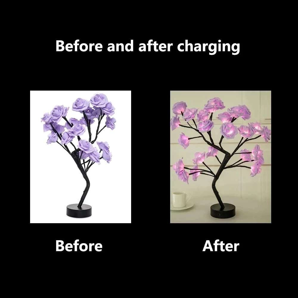 LED Rose Flower Table Lamp USB Christmas Tree Fairy Lights Night Lights Home Party Wedding Bedroom Decoration Mother's Day Gift