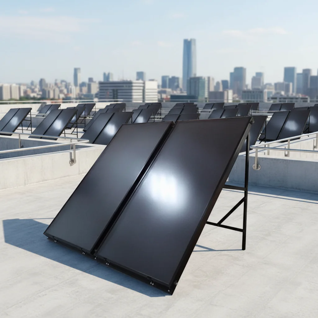 50L Freestanding Flat Plate Solar Collector Black Titanium Alloy Coating Efficient Thermal Energy Absorption for Hotel
