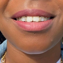 Fashion Single Vertical Bar Teeth Grillz Braces Hip Hop Hollow Tooth Caps Zircon Dental Grills For Women Men Jewelry