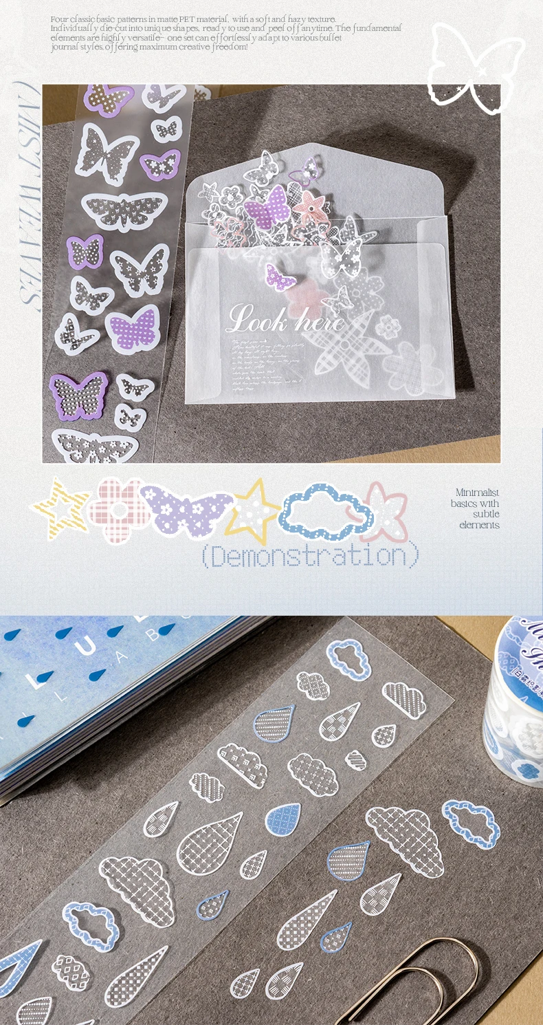 Journal GO 4,5cmx2m Nebel-Matt PET-Klebeband-Aufkleber mit Grundelementen und Gittermustern für Scrapbooking und kreatives Basteln – Detail 7