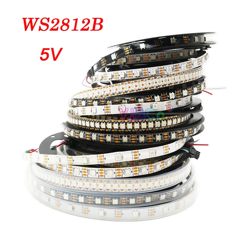 Imagem -04 - Fita de Luzes Led Inteligente Barra Mágica Branco Preto 5v dc Ws2812b Sk9822 Ws2815 5050 Rgb 30 60 144 Pixels m Ws2812 Ip30 65 67