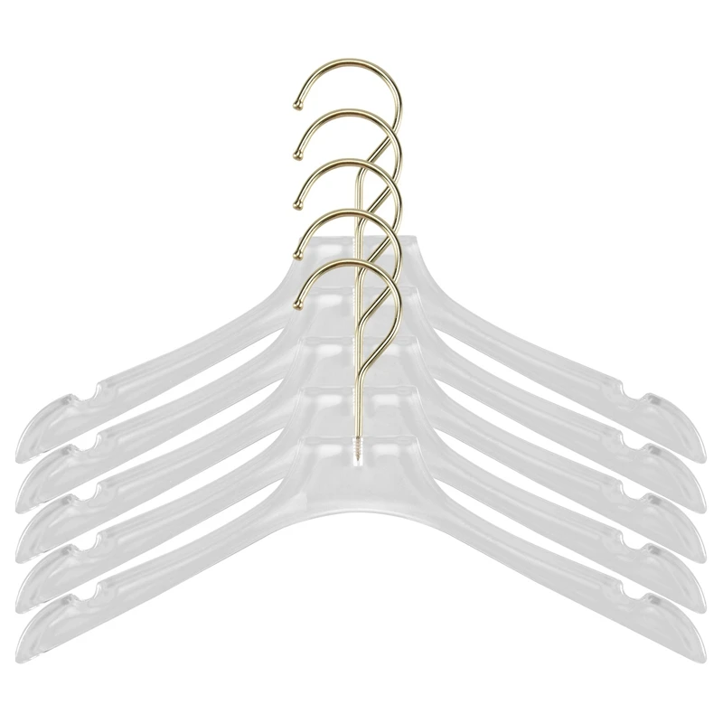 

Flash Trend 5 Pcs Clear Clothes Hangers With Gold Hook, Transparent Shirts Dress Coat Hanger With Notches For Lady Kids