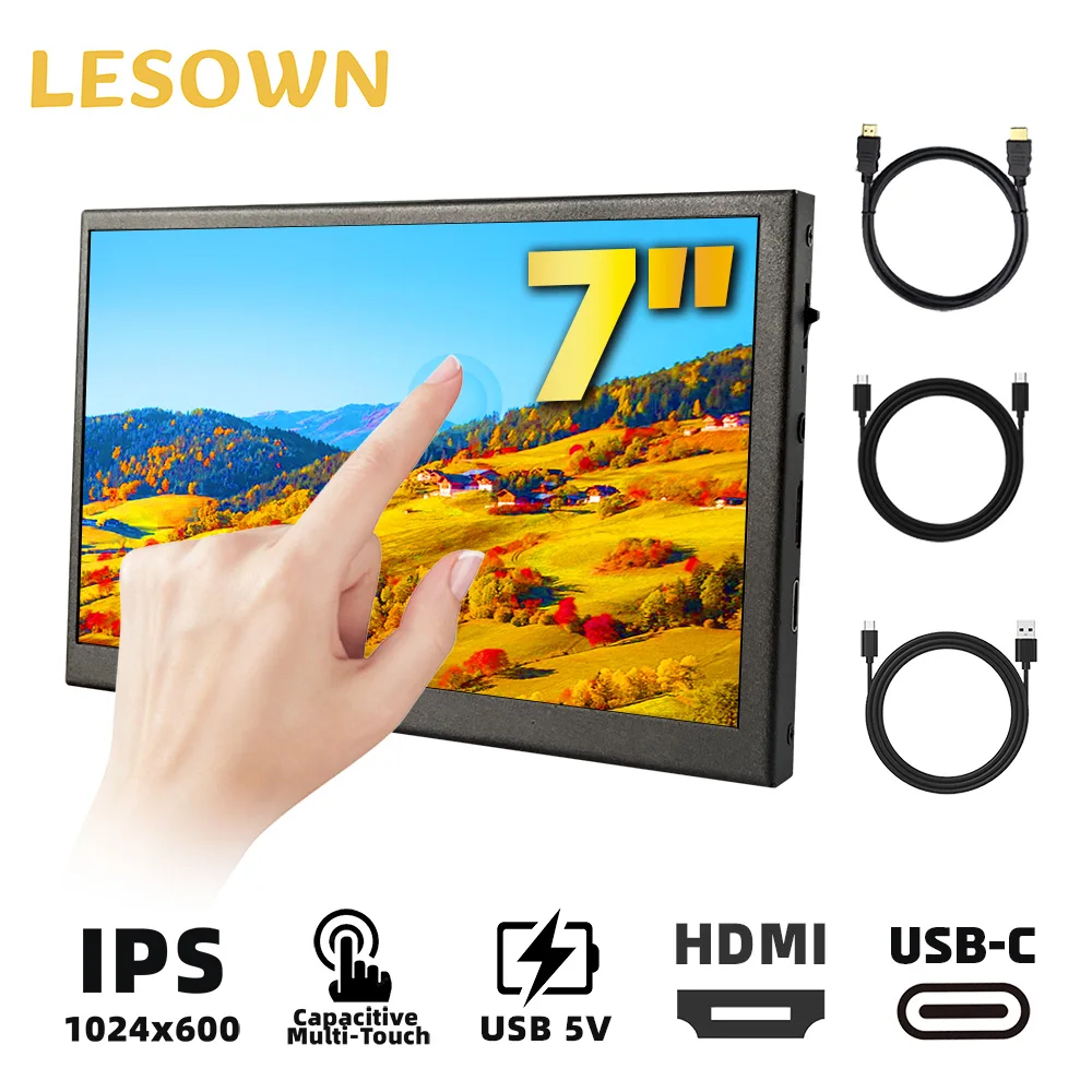 

LESOWN 7 10.1 Inch Portable Monitor 1024x600 IPS LCD External Display Mini USB Extended Screen for Backpack Use Windows Laptop