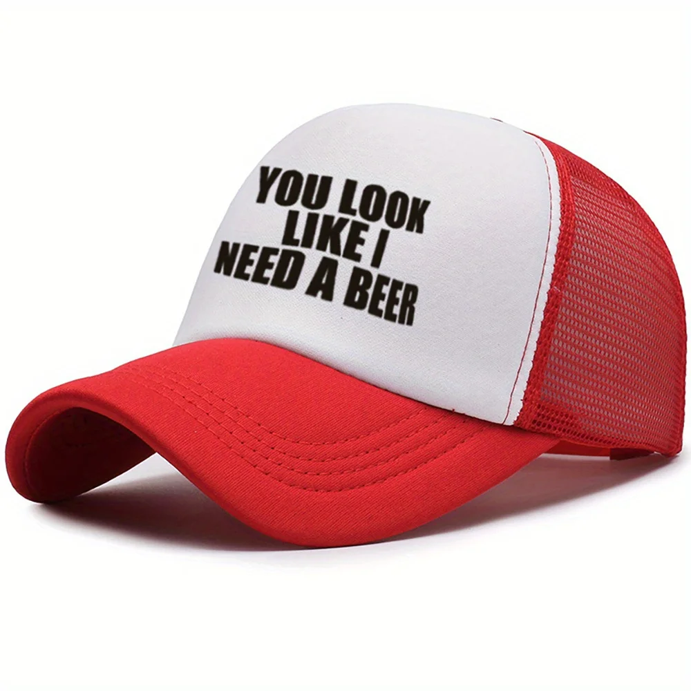 レディース調節可能通気性メッシュ野球帽、「ビールが必要なように見える」プリント、白黒コントラストデザイン、カジュアル