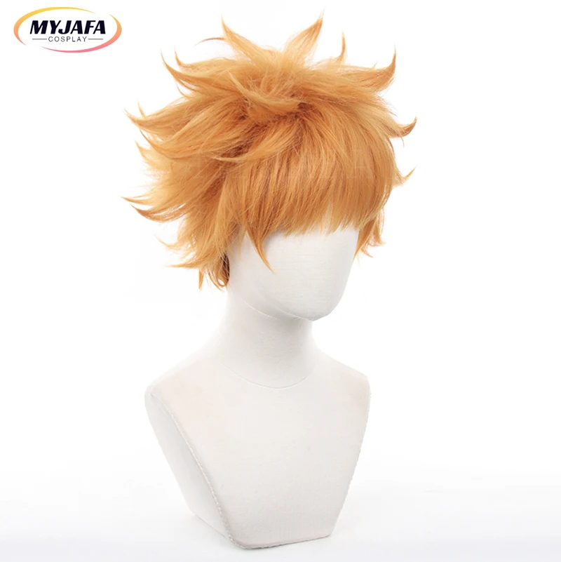 Anime azul bloqueio herói kunigami rensuke cosplay peruca 30cm curto amarelo laranja resistente ao calor cabelo equipe z no.9 perucas + peruca boné