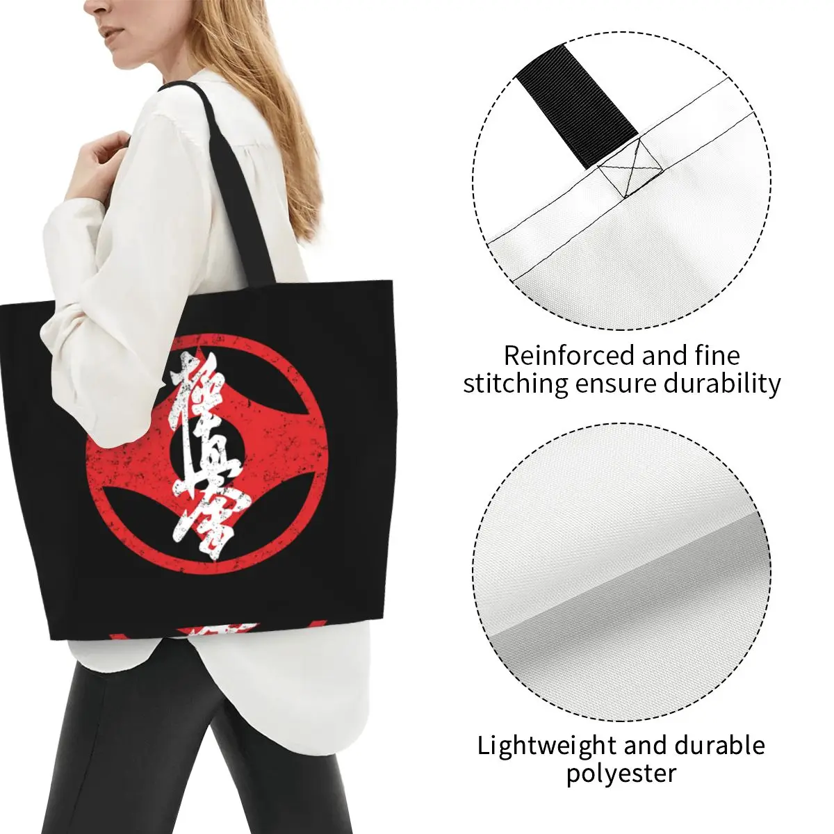 Kawaii Kyokushi Karate Shopping Tote Bag Reusable Martial Arts Canvas Grocery Shoulder Shopper Bag