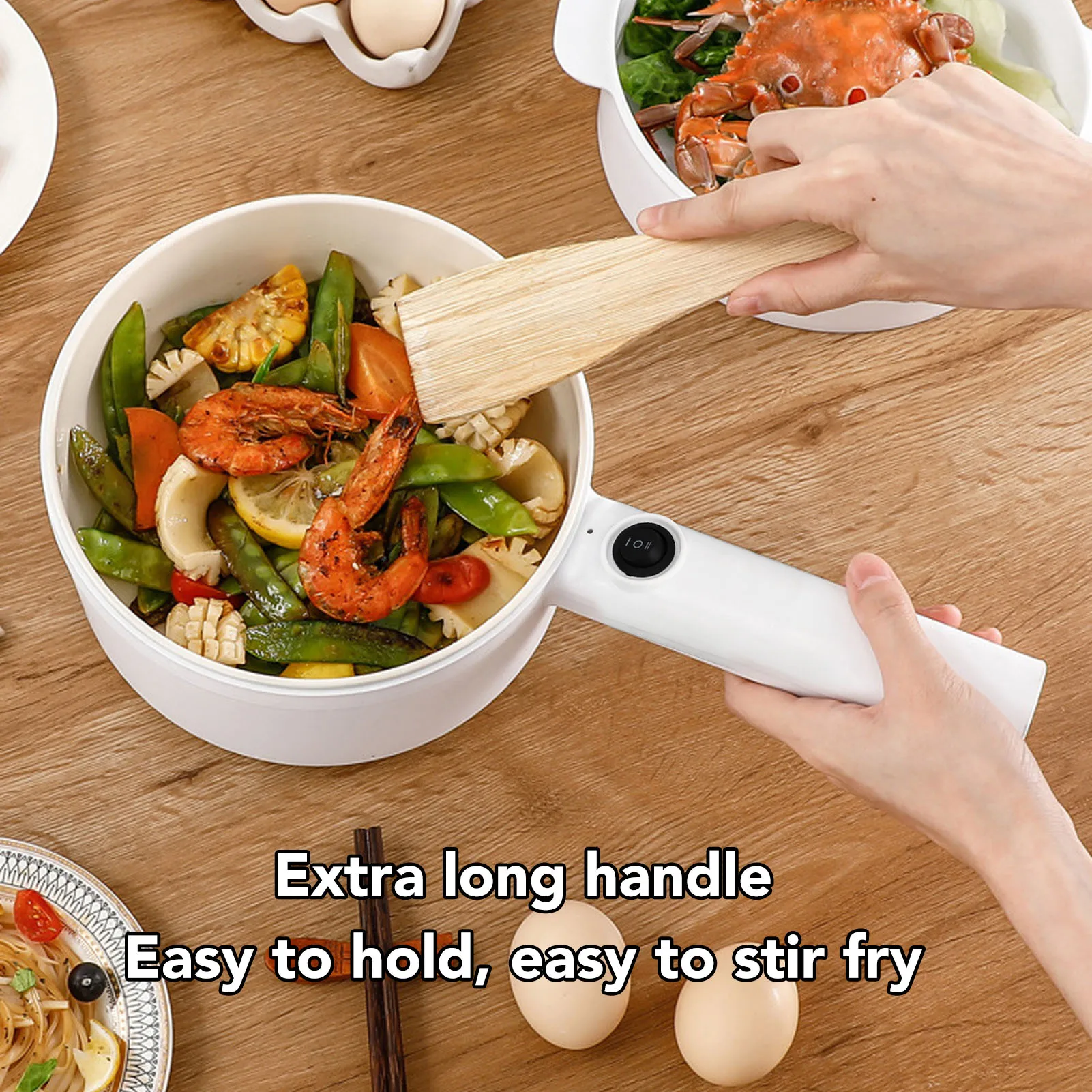 

Mini Electric Cooking Pot 1.8L Multifunctional Anti Stick with Steam Basket 600W 2 Speed Adjustable Electric Ramen Cooker