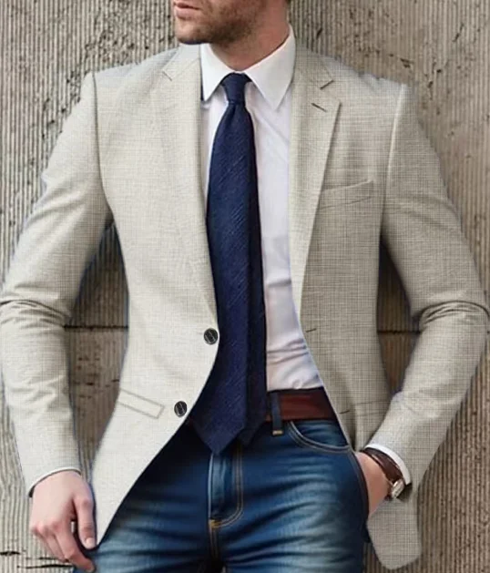 Herrenanzugjacke, Dünner Mantel, Bügelfrei, Pflegeleicht, Kein Pilling, Lässiger Business-Stil, Frühlingsstil, Sommerstil, Herbststil – Detail 1