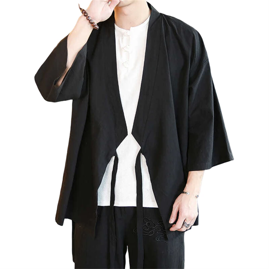 

2024 Summer Chinese Style Linen Jacket Hanfu Men Costume Suit Loose Large Size Cotton Linen Retro Style Tang Suit Robe Male