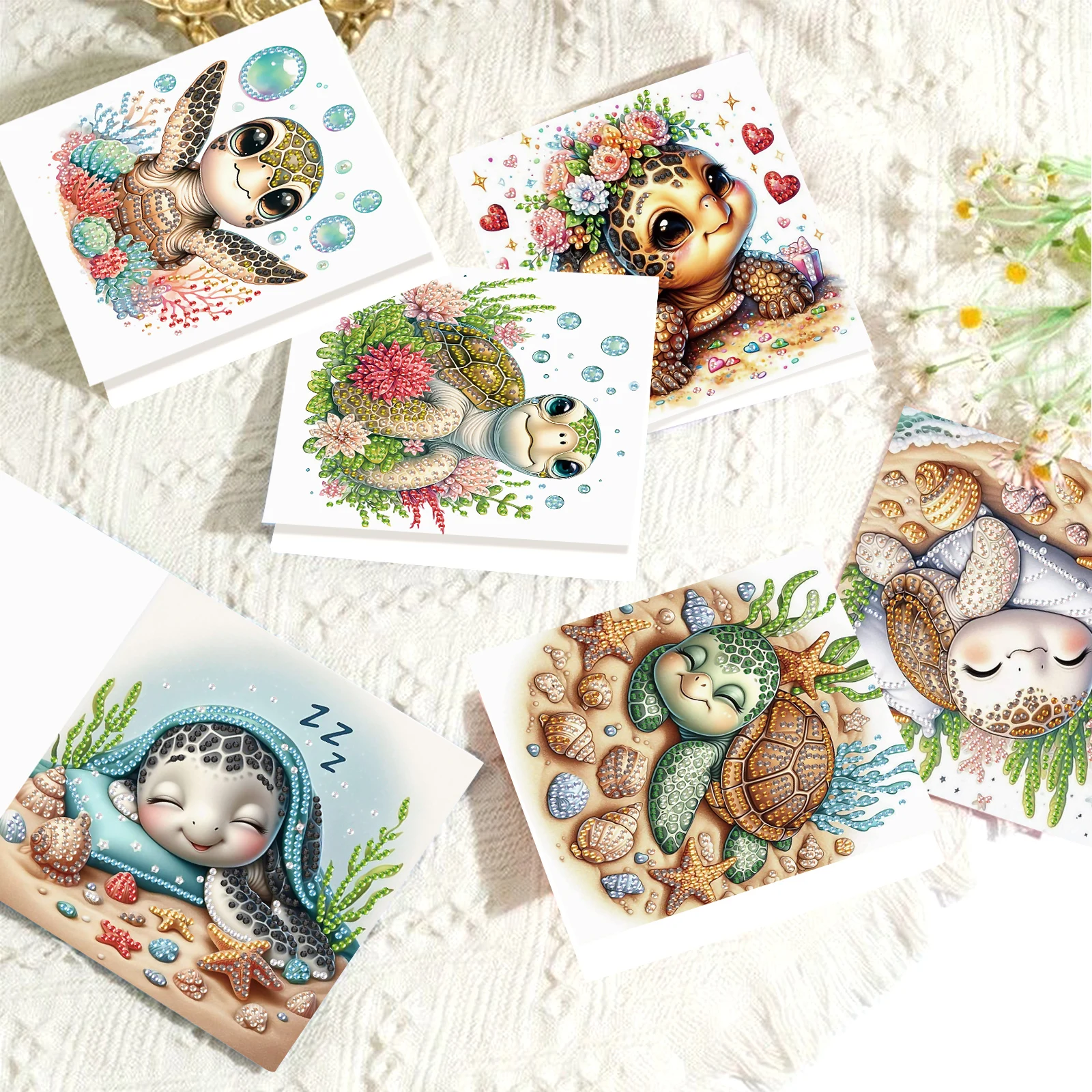 6PCS Diamond Art Painting Greeting Card Kit Diamond Art Greeting Cards,sea turtle Special Shaped Diamond Greeting Card Art Gifts