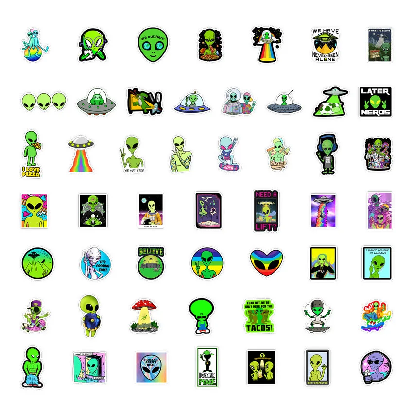 50/100Pcs INS Kawaii Cartoon Cute Alien Series Stickers PVC Waterproof Stickers Decals For Kids Boys Girls Toys Gifts