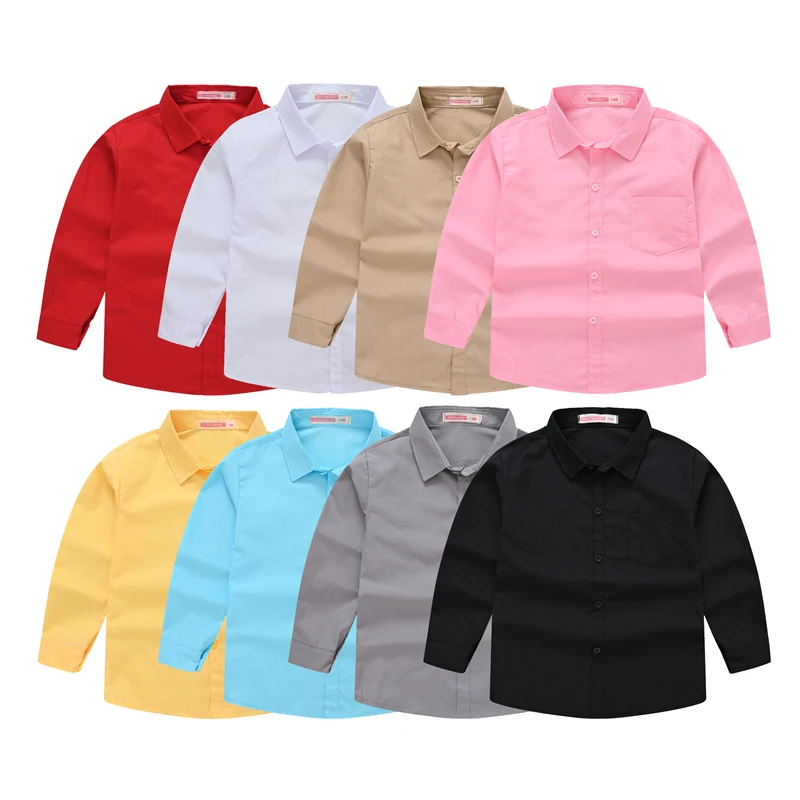 

2025 Cotton boy child shirt Long Sleeve Solid boy's social shirt For Children Formal Suit School Performance blouse Boy Clothes