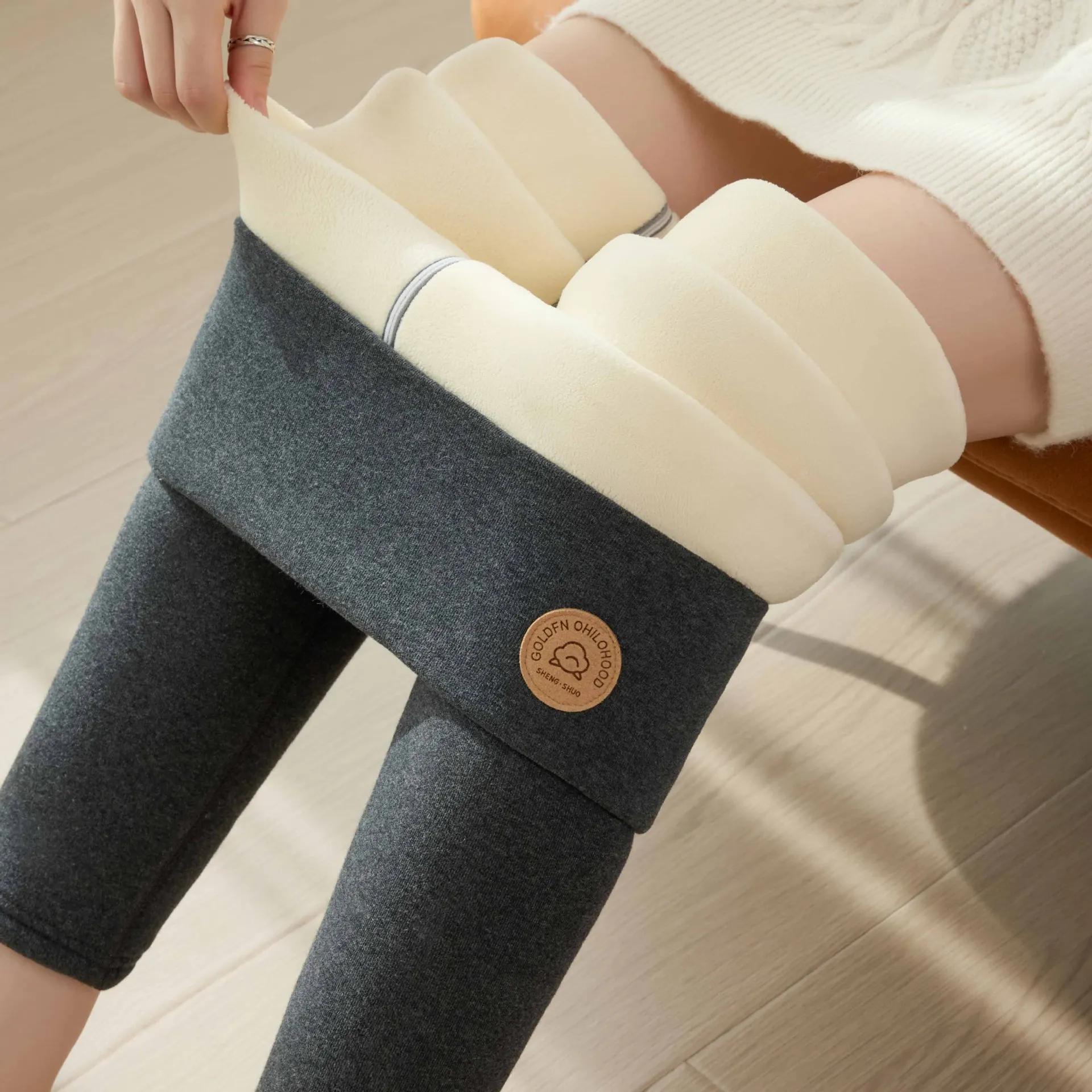 Women's Thickened Lamb Velvet Leggings Winter Warm High Waist Slim Fit Fleece Lined Cotton Pants for Outer Wear