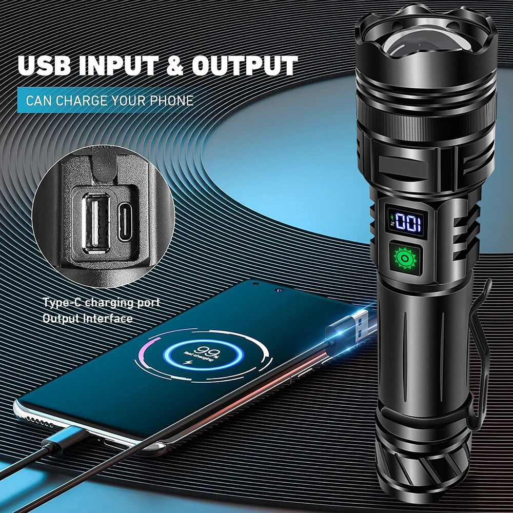 New White Light Laser Patrol Flashlight Outdoor Super Bright Long-Range Zoom Portable Digital Power Charging Treasure Flashlight