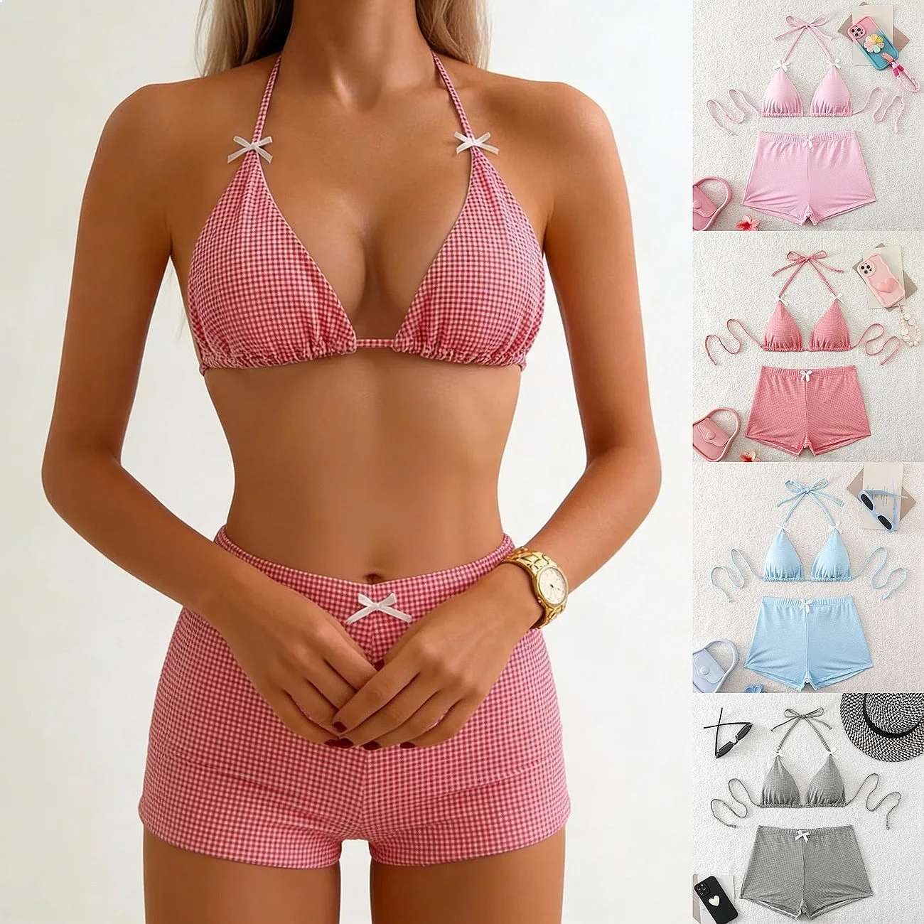 

2026 Printed High Waist Backless Sexy Two Piece Bikini Set Padded Bathing Suit For Women Summer Beach Pool Holiday Swimwear
