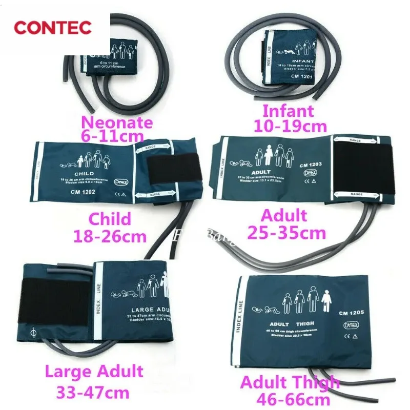 Contec 6pcs Blood Pressure Cuff 6 Sizes NIBP Monitor Cuff For Neonatal Infant Child Adult Medical Equipment for Contec ABPM50