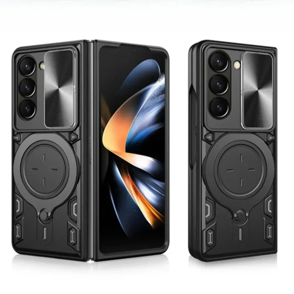 Magnético 360 ° Anillo giratorio para soporte de coche, funda a prueba de golpes para Samsung Galaxy Z Fold 7 6 5 5G Armor Slide, cubierta trasera para lente de cámara