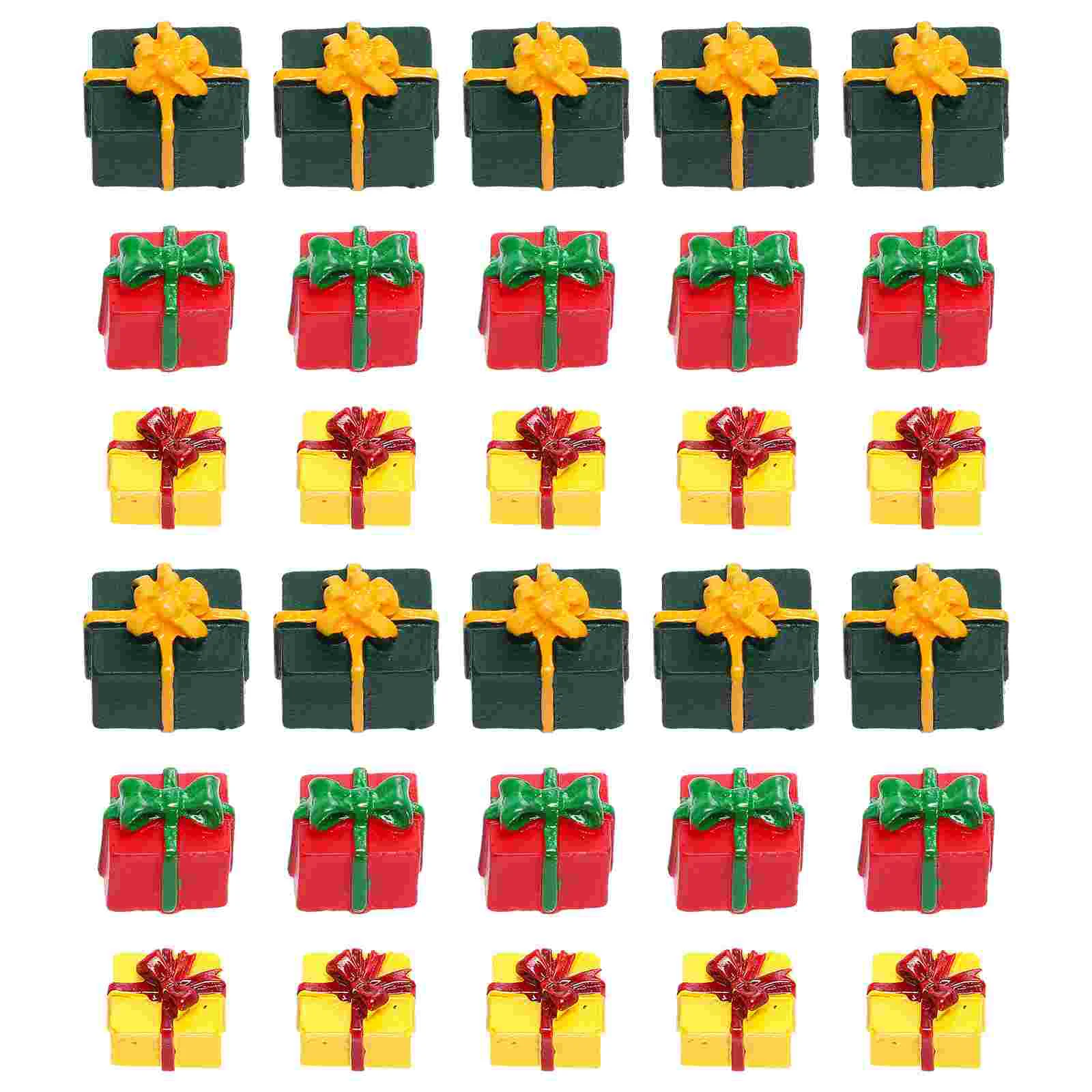 30 Pcs Resin Gift Box Holiday Decorations Miniature Figurines Children's Toys Small Christmas Case Tree Vintage