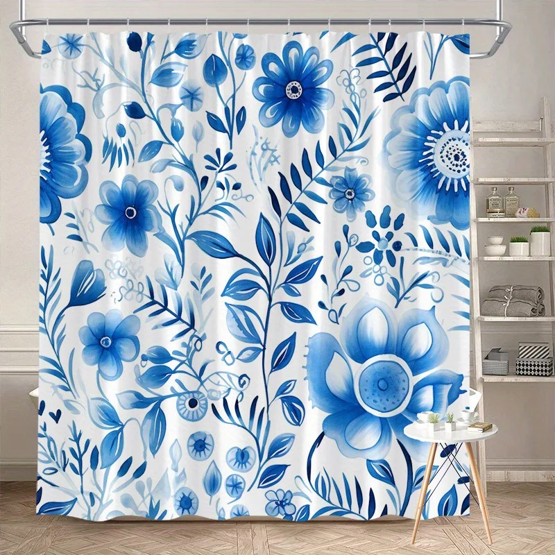 

1 шт. изысканная занавеска для душа с узором пиона и ромашки, полиэфирная ткань, можно стирать в машине, подходит для украшения ванной комнаты