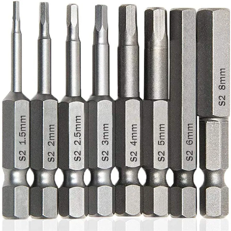 1 stks 50mm Hex Schroevendraaier Bits 1/4 Inch Hex Schacht Magnetische Schroevendraaiers Set Zeskantkop Inbussleutel Boren Set H1.5-H8