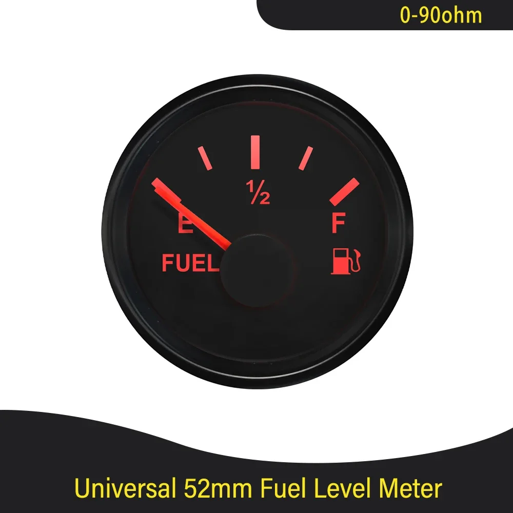 Newest 52mm Pointer 0-90ohm Fuel Level Gauge Waterproof Dustproof with Red Backlight Fit Motorcycle Car Boat Universal 9-32V