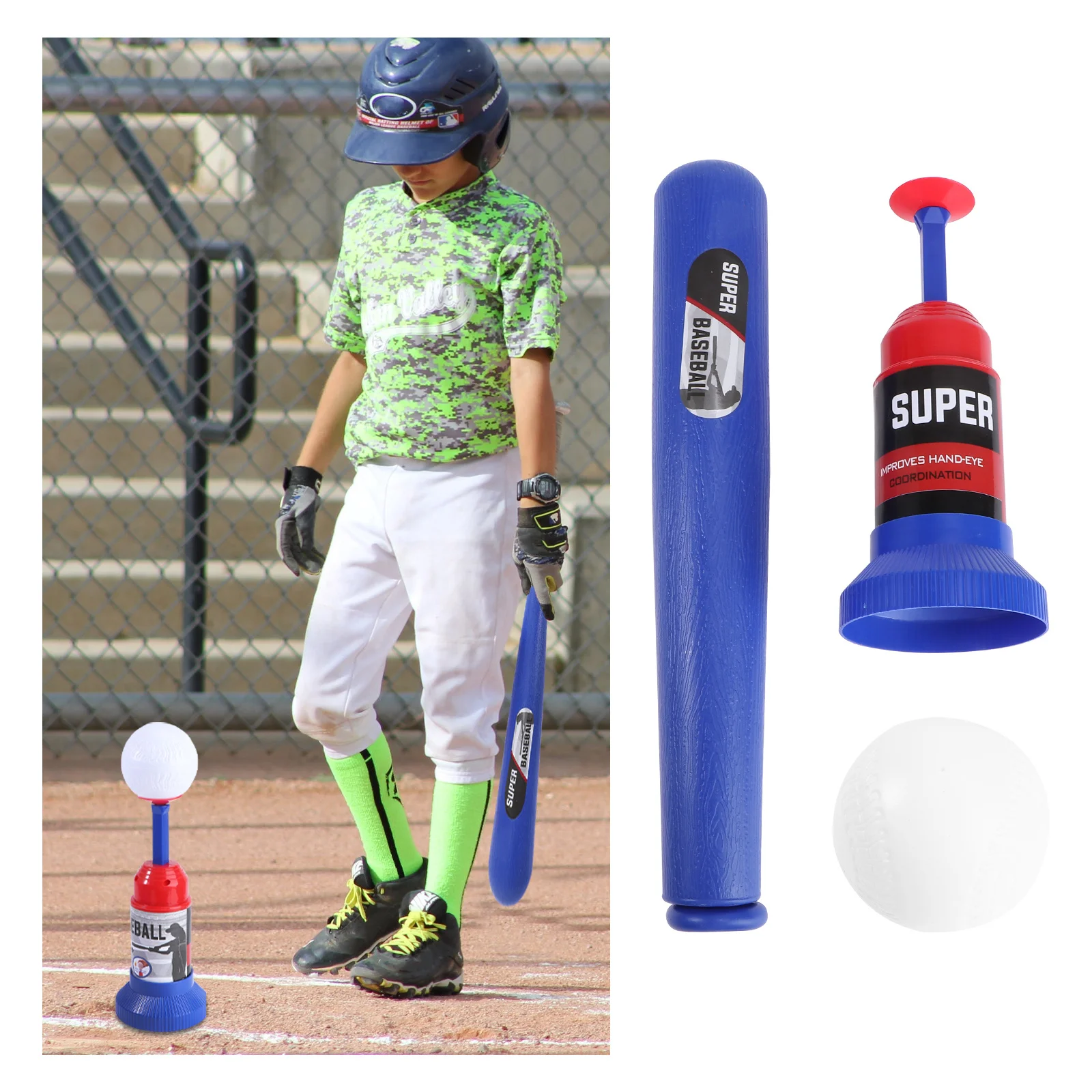 Set di mazze da baseball con lanciatore automatico, attrezzatura in plastica sicura per allenatore di pratica dei bambini, migliora la coordinazione del motore delle competenze di battuta