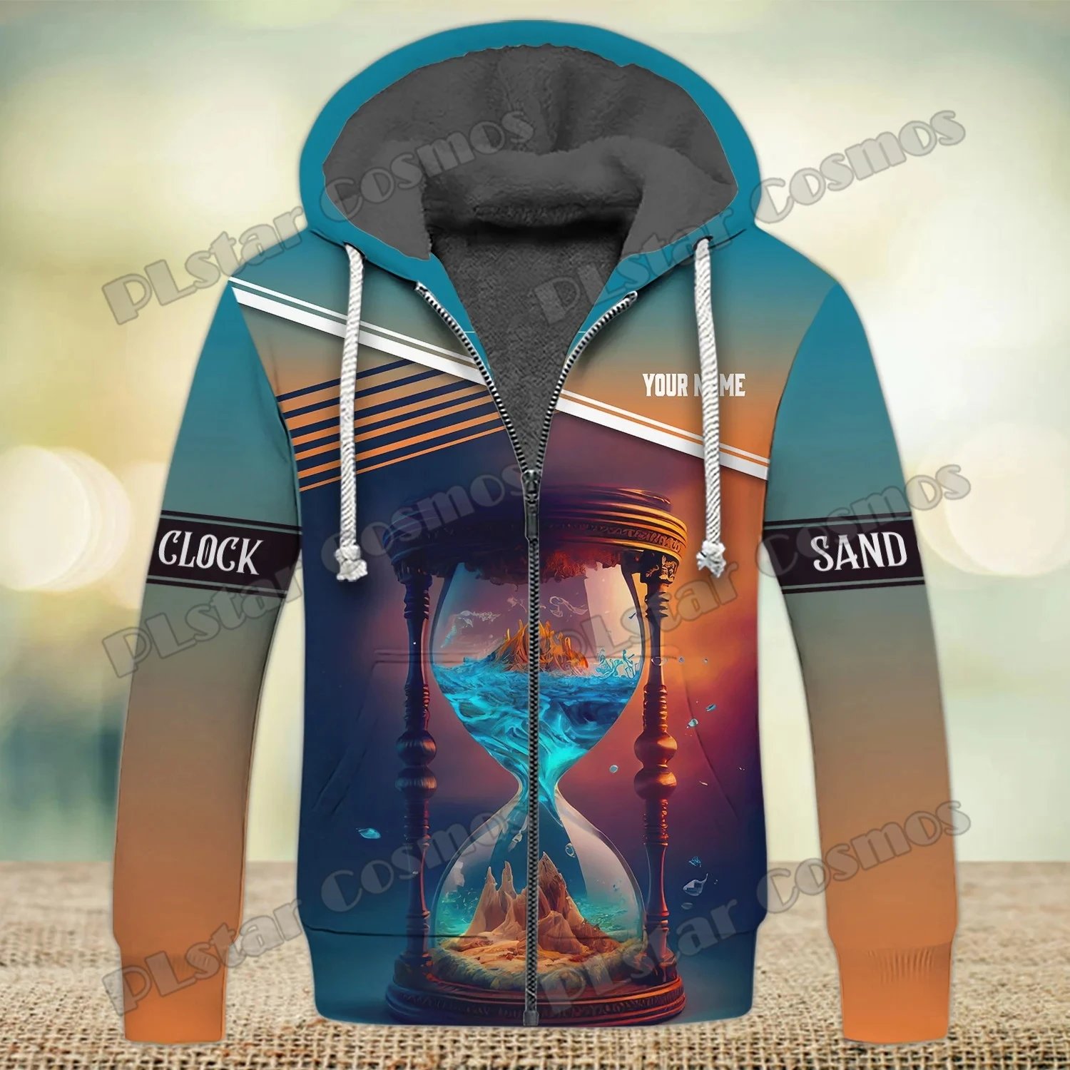 Sand Clock Pattern Personalized Name 3D Printed Men's Fleece zipper Hoodies Unisex Winter Warm thicken Zip Jacket Coat SWC16