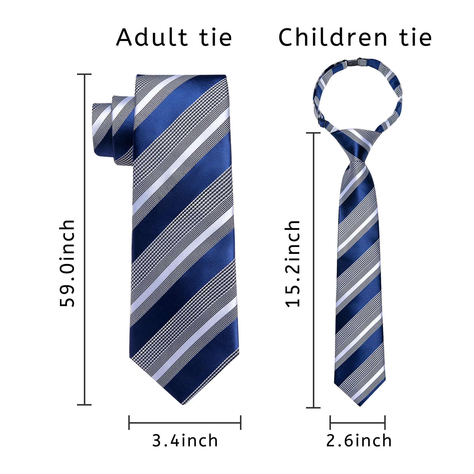 Image of 2-teiliges Eltern-Kind-Krawatten-Set, gestreift, einfarbig, blau, schwarz, weiß, für Vater und Sohn, Hochzeit, Abschlussball, Uniform, Accessoires, Geschenk